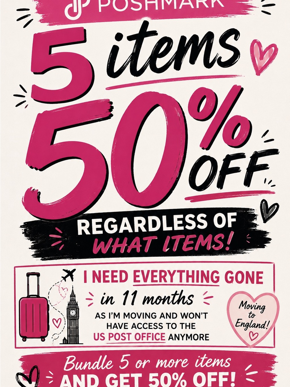 Poshmark 5 Items 50% Off - everything must go